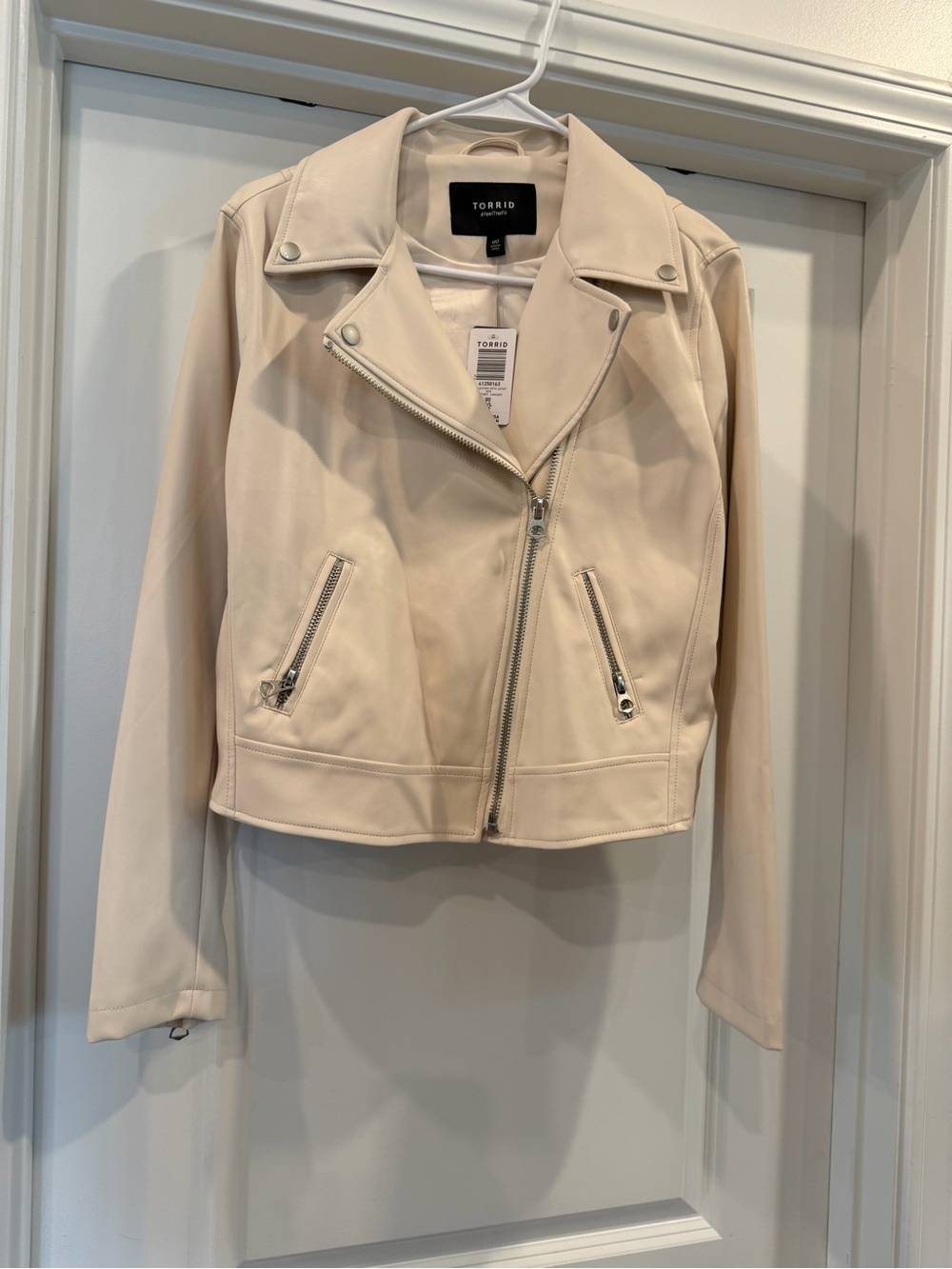 torrid Cream Faux-Leather Asymmetrical Moto Jacket